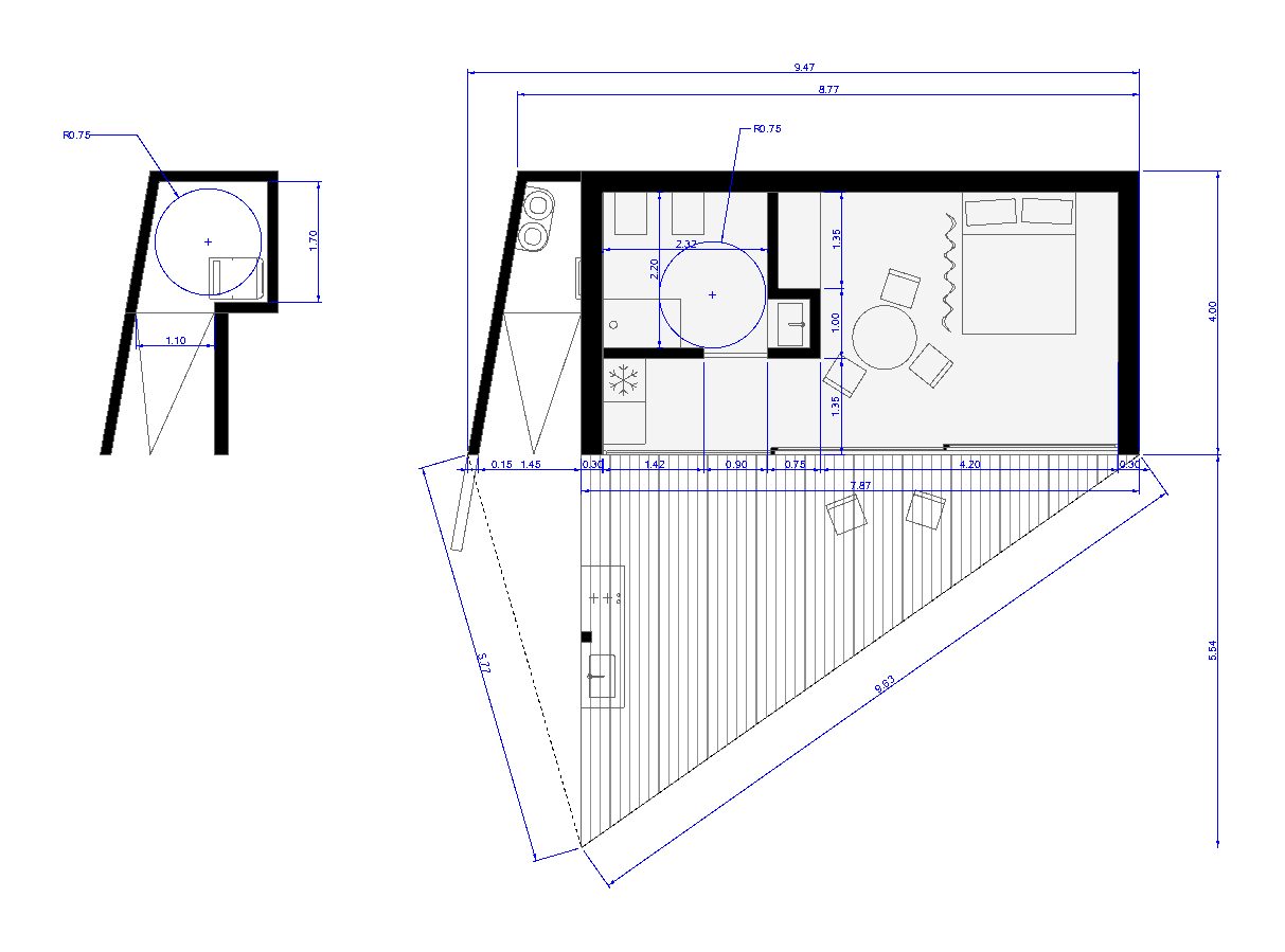 Floor plan drawing of the standard bungalow