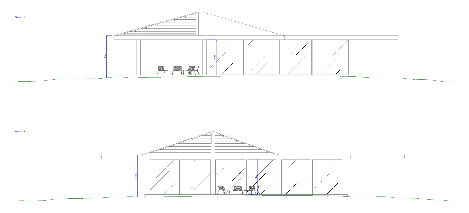 Elevation drawings of the standard villa