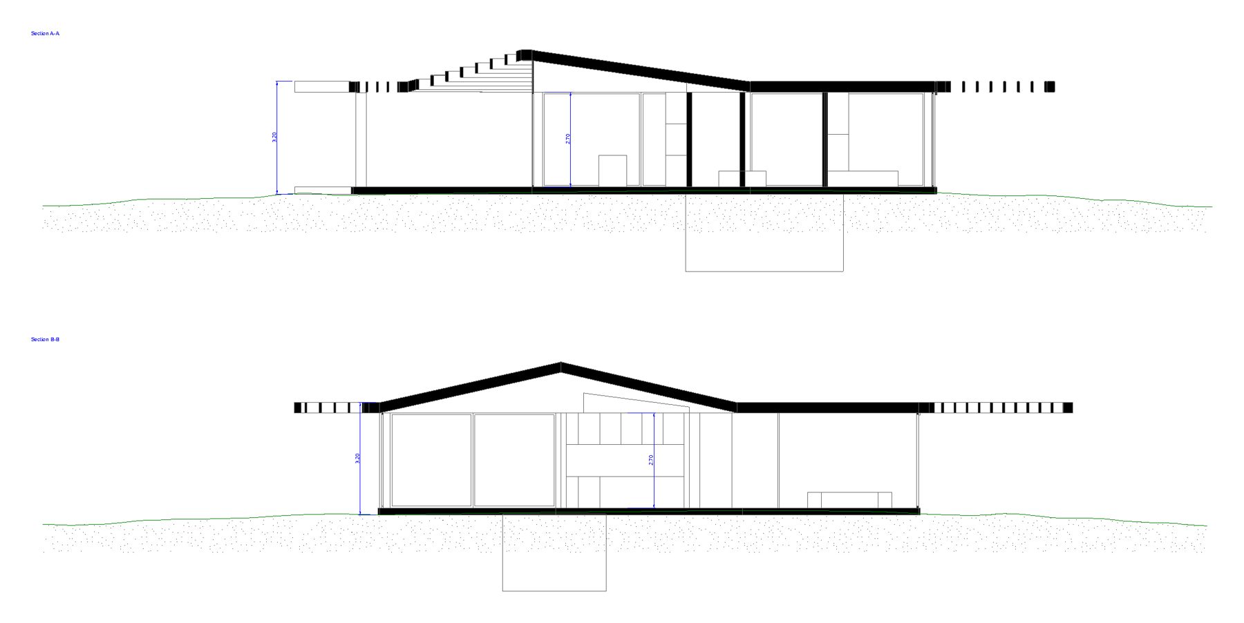 Section drawings of the standard villa