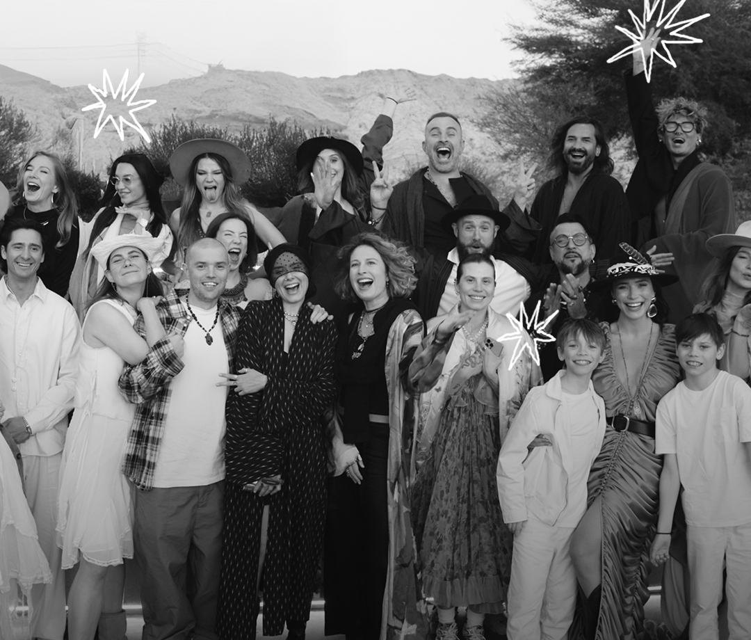 The YAH community gathered outdoors, black and white