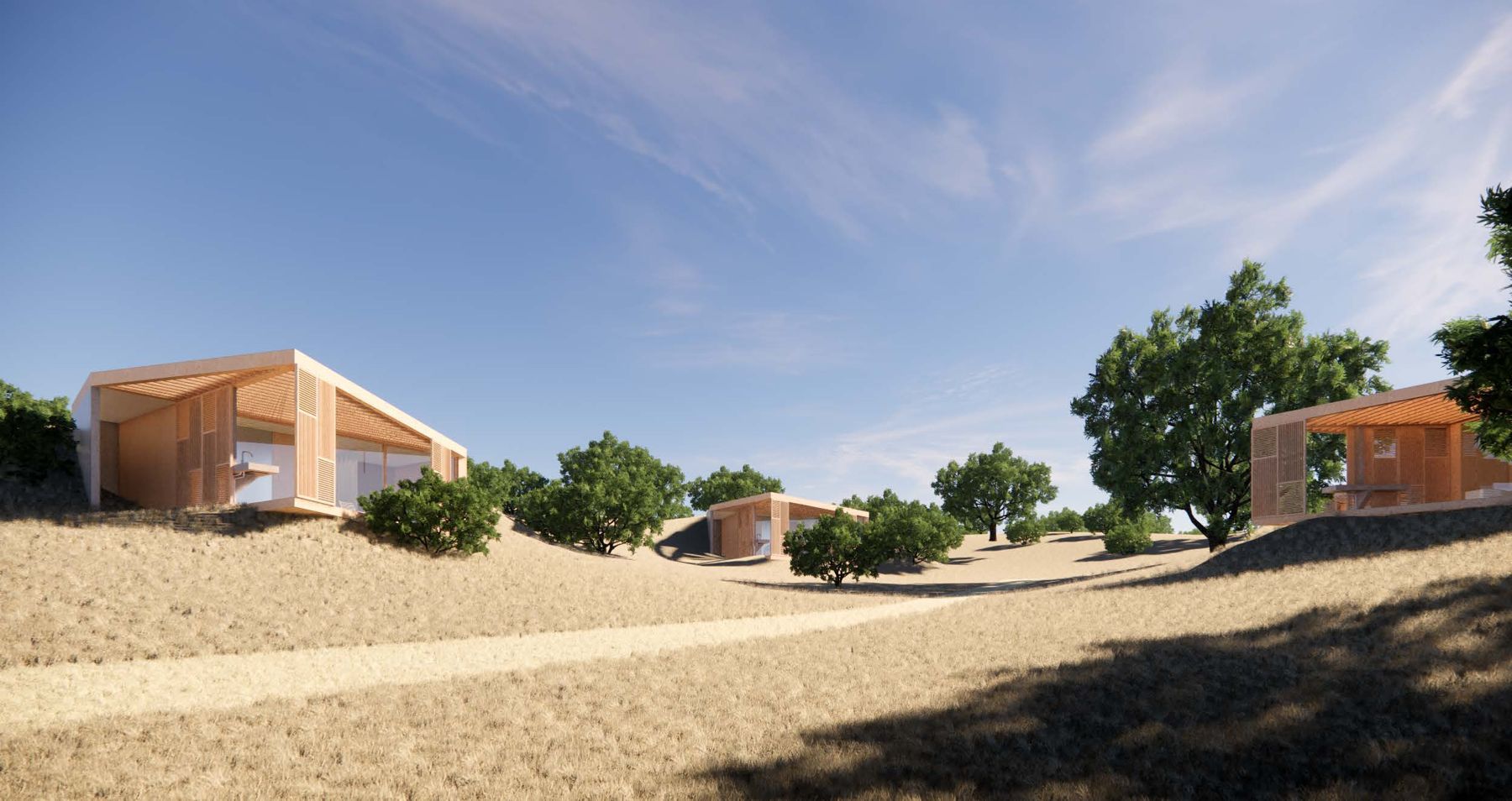 Concept render of a small bungalow in dry grassland