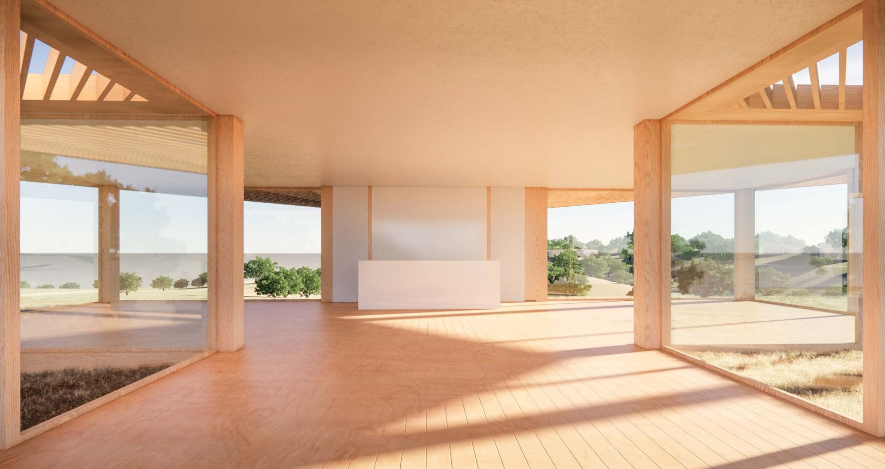 Concept render of the pavilion interior open to the landscape